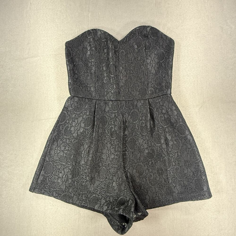 ASTR The Label Black Strapless Textured Romper Women's Medium Party Cocktail